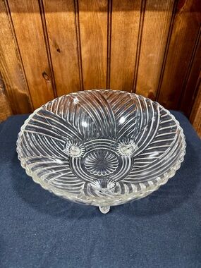 Vintage Anchor Hocking Clear Pressed Glass Footed Serving Bowl 8”